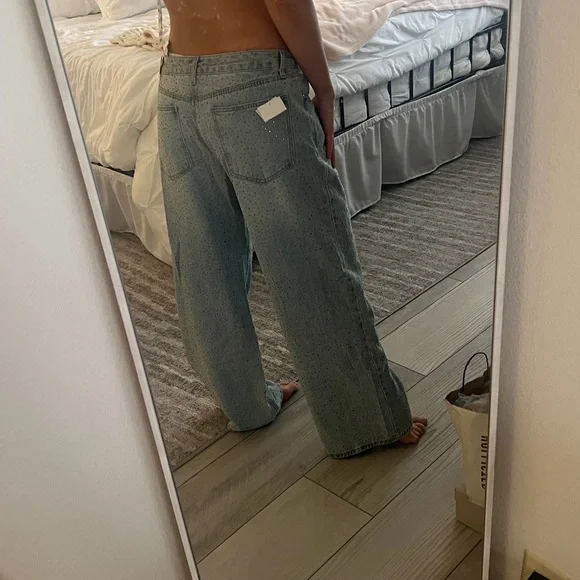 Forever 21 Rhinestone Blue Flare Wide Leg Jeans - Picture 3 of 6